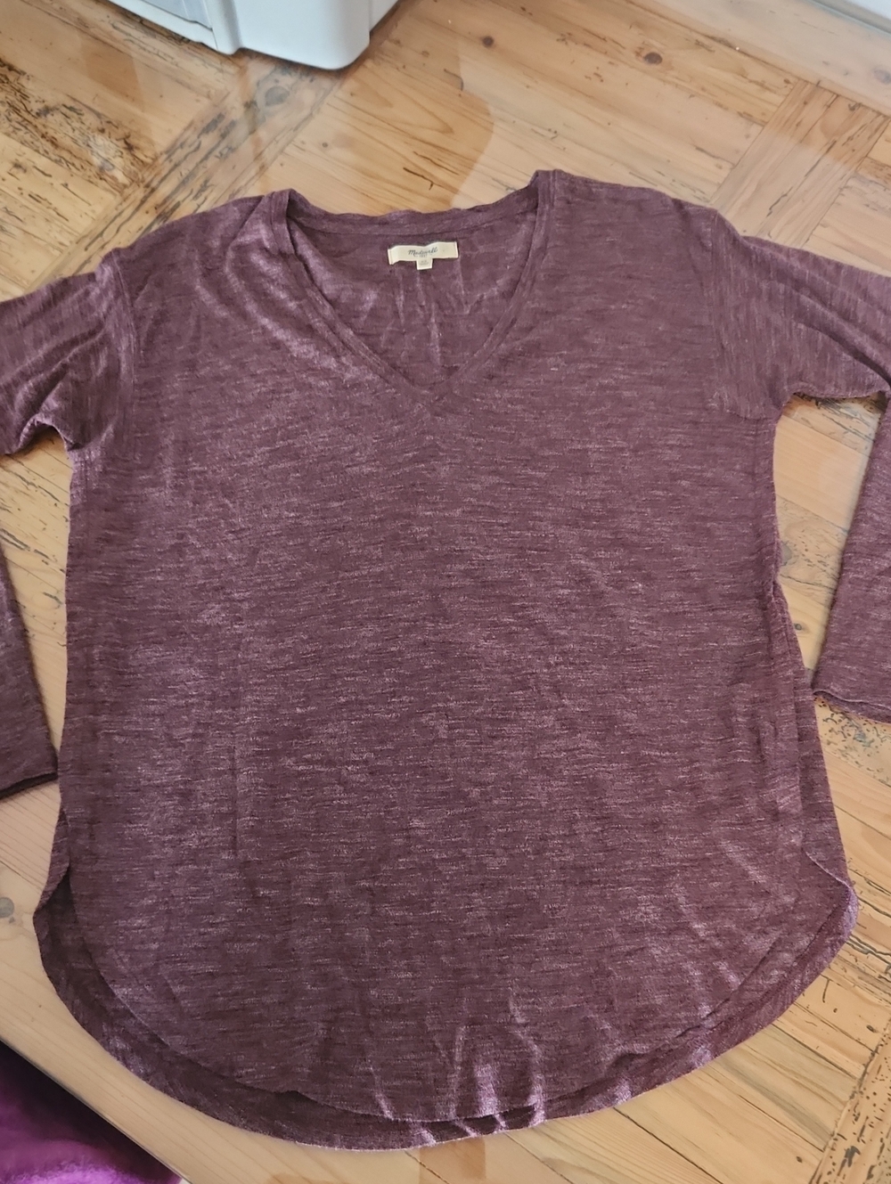 Madewell Burgundy Heathered Anthem V-Neck Long Sleeve Top XS Womens